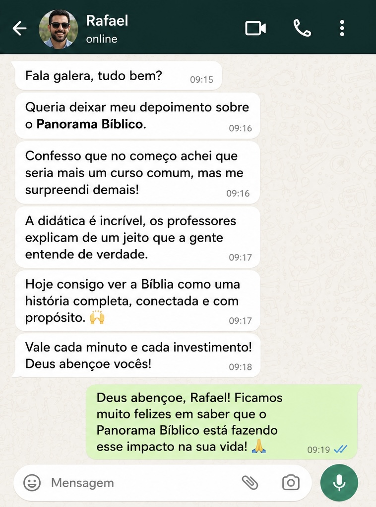 Conversa WhatsApp · Rafael recomendando o Panorama Bíblico